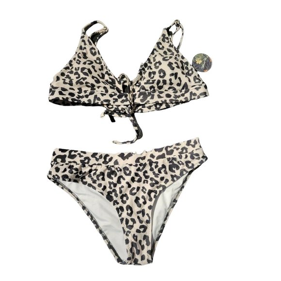 Blooming Jelly Black & White Cheetah Bikini bathing suit w/ Adjustable Straps SM - Picture 1 of 4